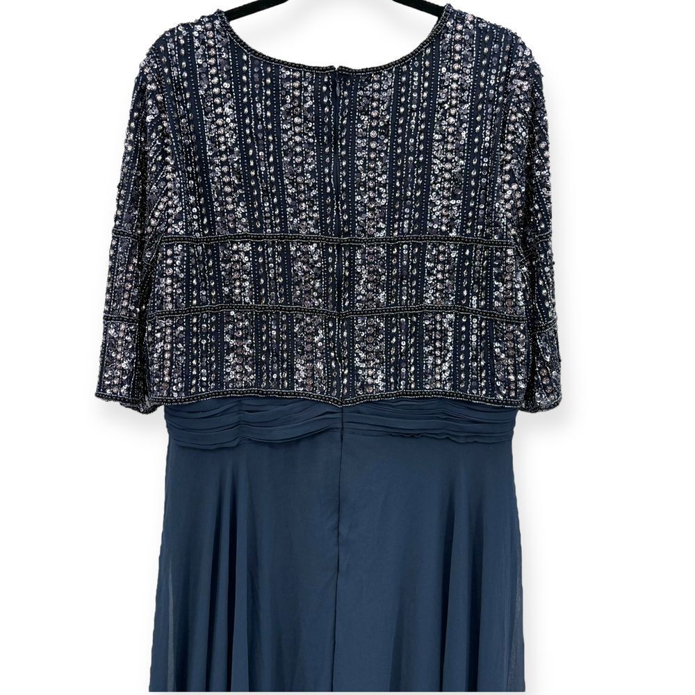 Mac Duggal NEW Chiffon Gown w/ Fully Beaded 3/4 Sleeve Top Navy $598 - Size‎ 18 - Picture 11 of 13